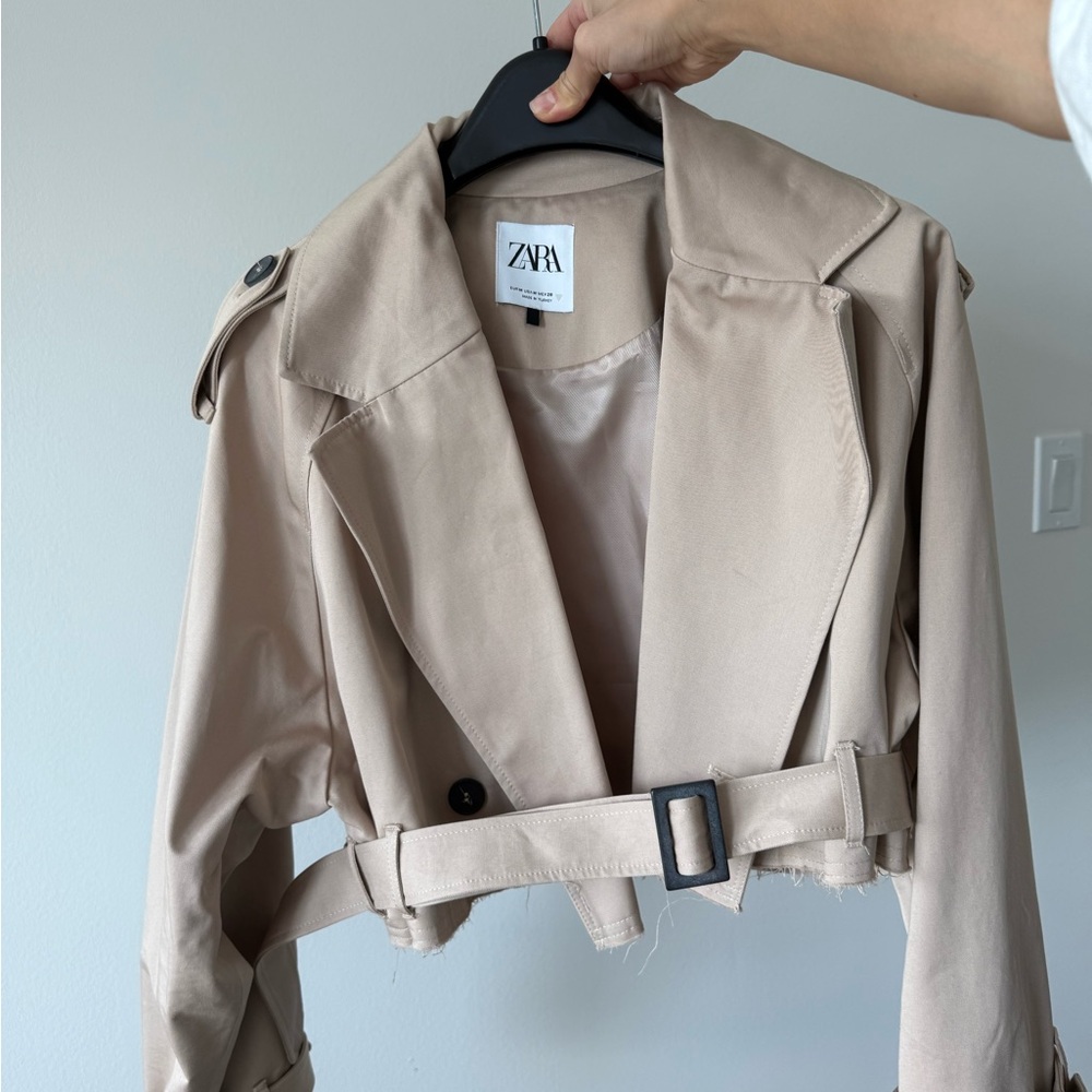 Zara Women's Beige Cropped Trench Coat Jacket M